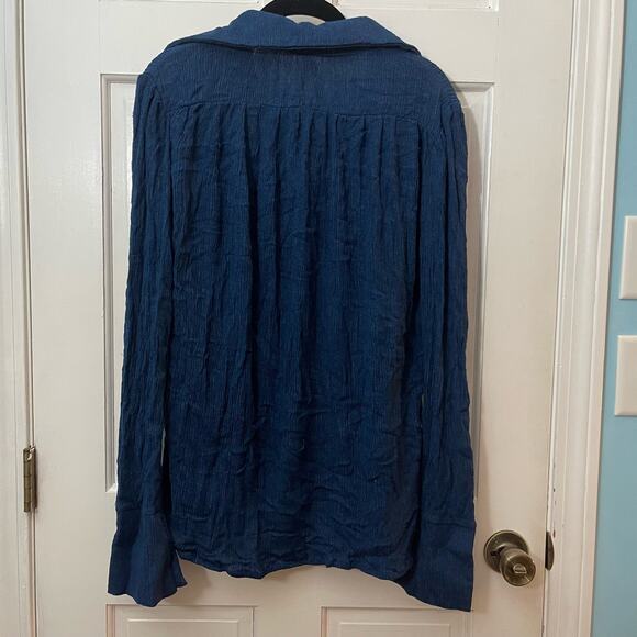 Savannah Morrow Open Front Blouse Top Shirt L/XL Midnight Blue Long Sleeve - Picture 9 of 9